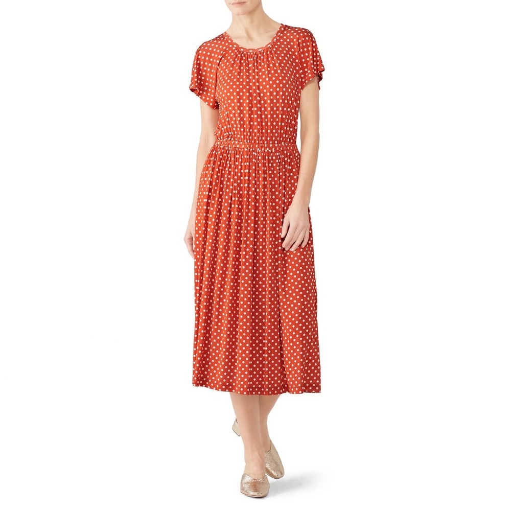 Stine Goya Orange Polka Dot Caitlin Midi Jersey Dress size XS